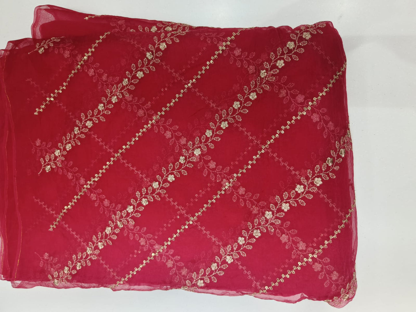 Pure Silk Organza Zari Embroidery Fabric – Classic Red