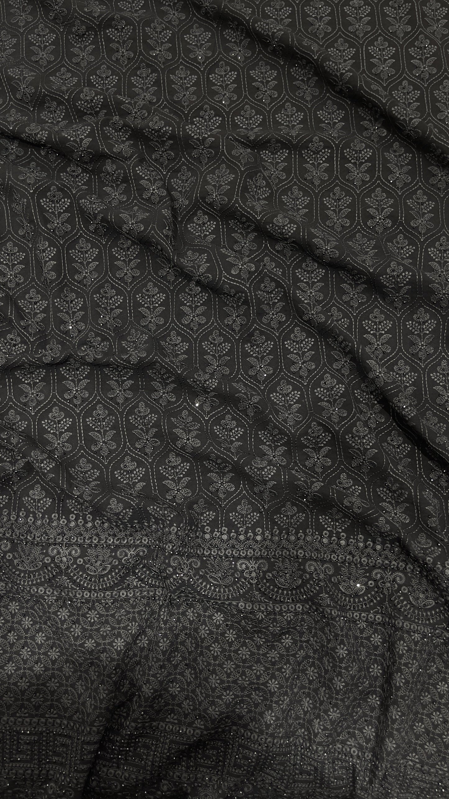 Black Georgette Embroidered Fabric with Sequins – Elegant Party Wear