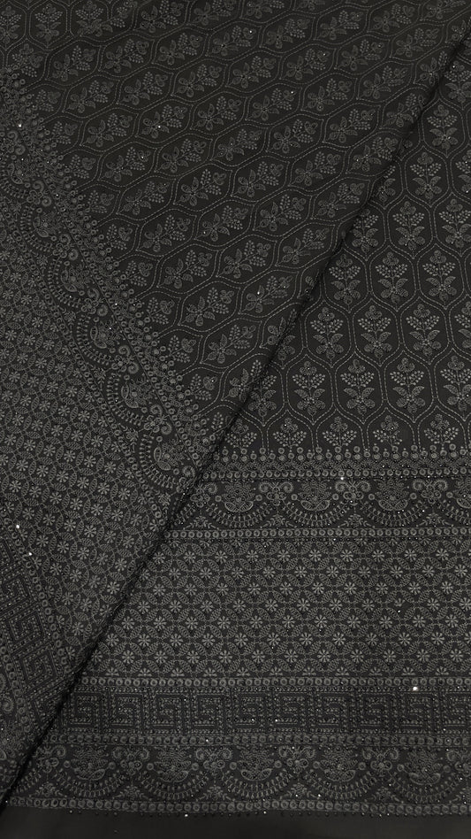 Black Georgette Embroidered Fabric with Sequins – Elegant Party Wear