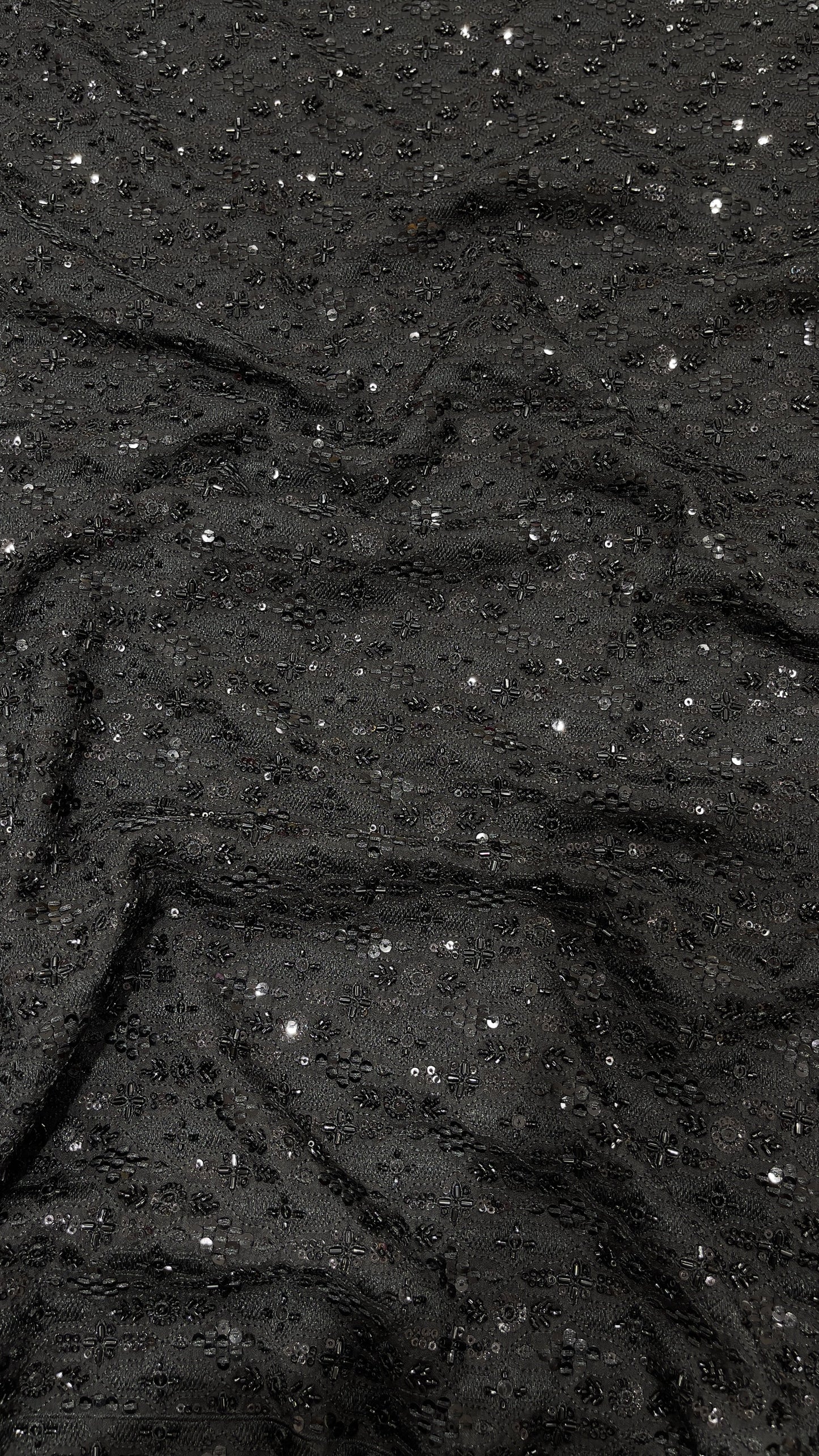 Black Dupion Heavy Sequin Embroidered Fabric – Luxury Party Wear