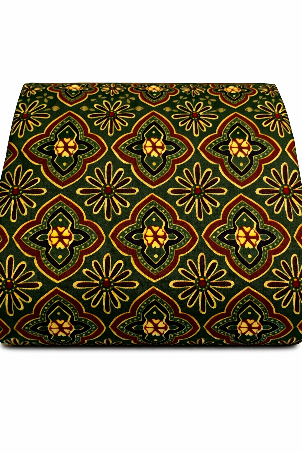 Traditional Ajrakh Style Geometric Floral Printed Fabric (Black, Blue & Olive)