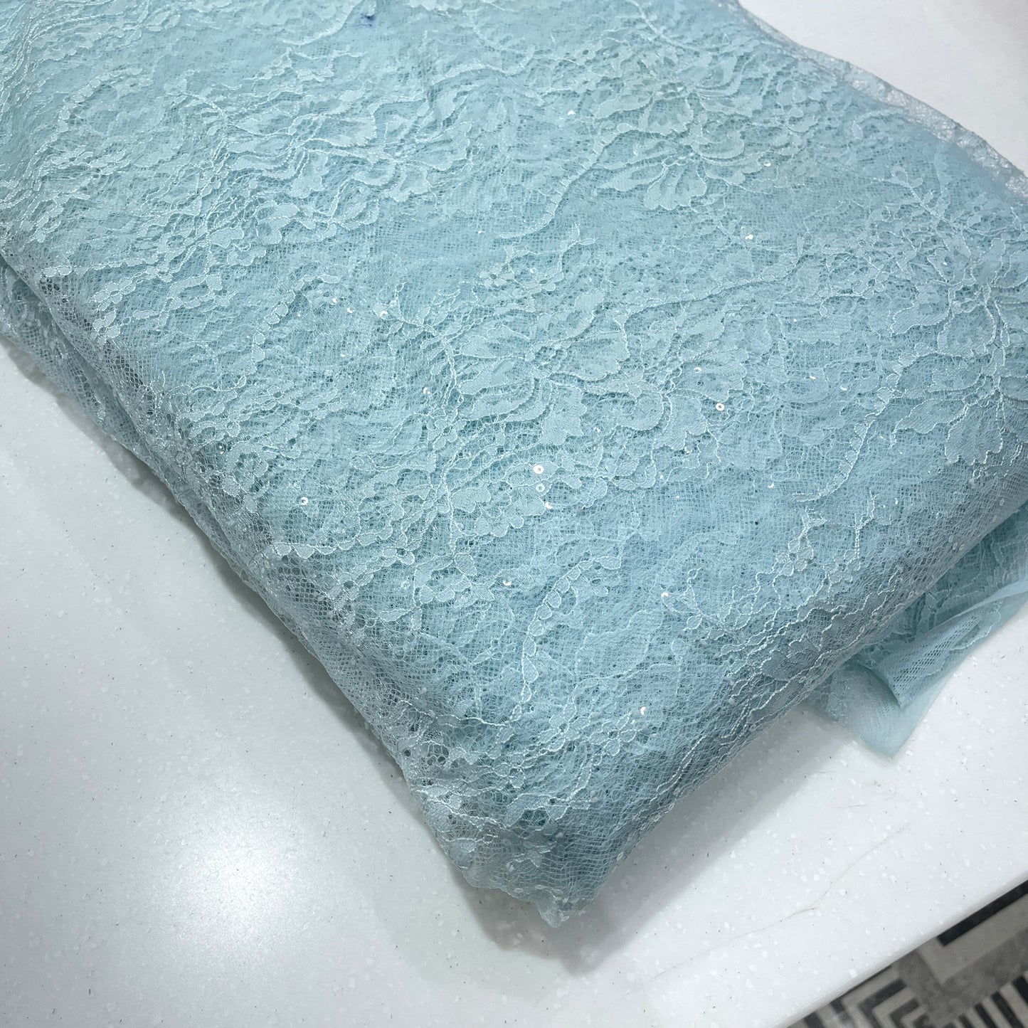 Premium Floral Chantilly Lace Fabric with Sequin Embellishment