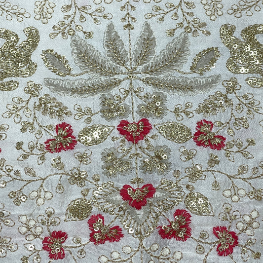 Premium Heavy Sequins Floral Embroidered Fabric with Metallic Thread Work