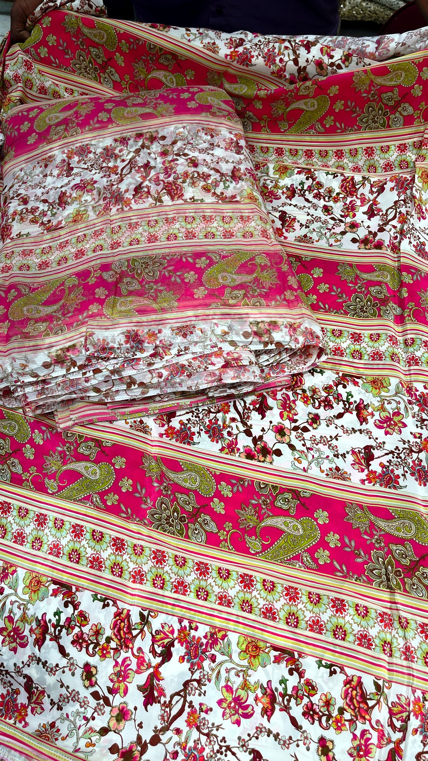 Orange Floral Crepe & Chiffon Fabric Combo – Paisley and Vintage Flower Print Fabric