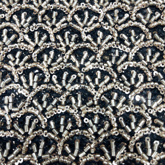 Premium Silver Beaded & Sequin Embellished Net Lace Fabric
