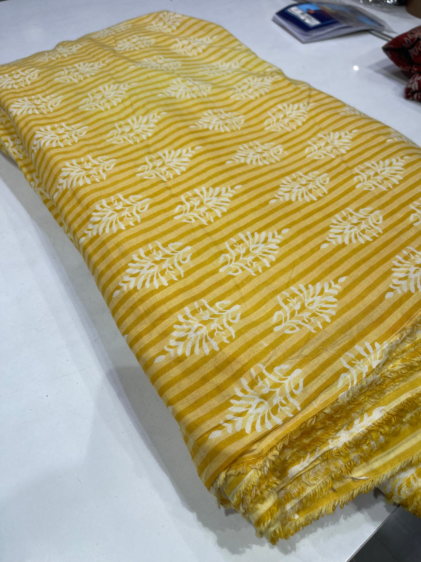 Pure Cotton Digital Print Fabric – Mustard Stripe with Ethnic Motif