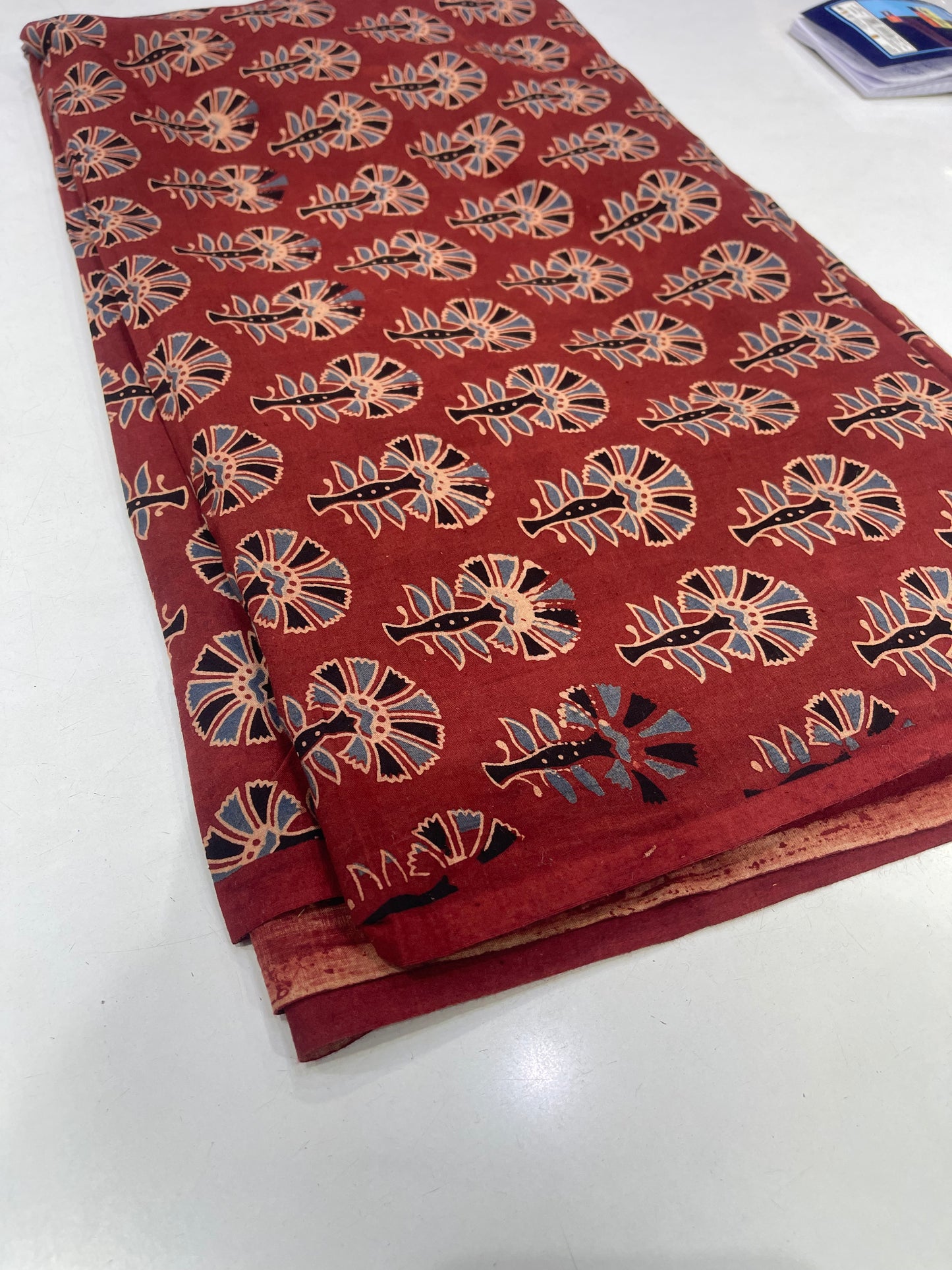 Pure Cotton Digital Print Fabric – Maroon Ethnic Leaf Motif