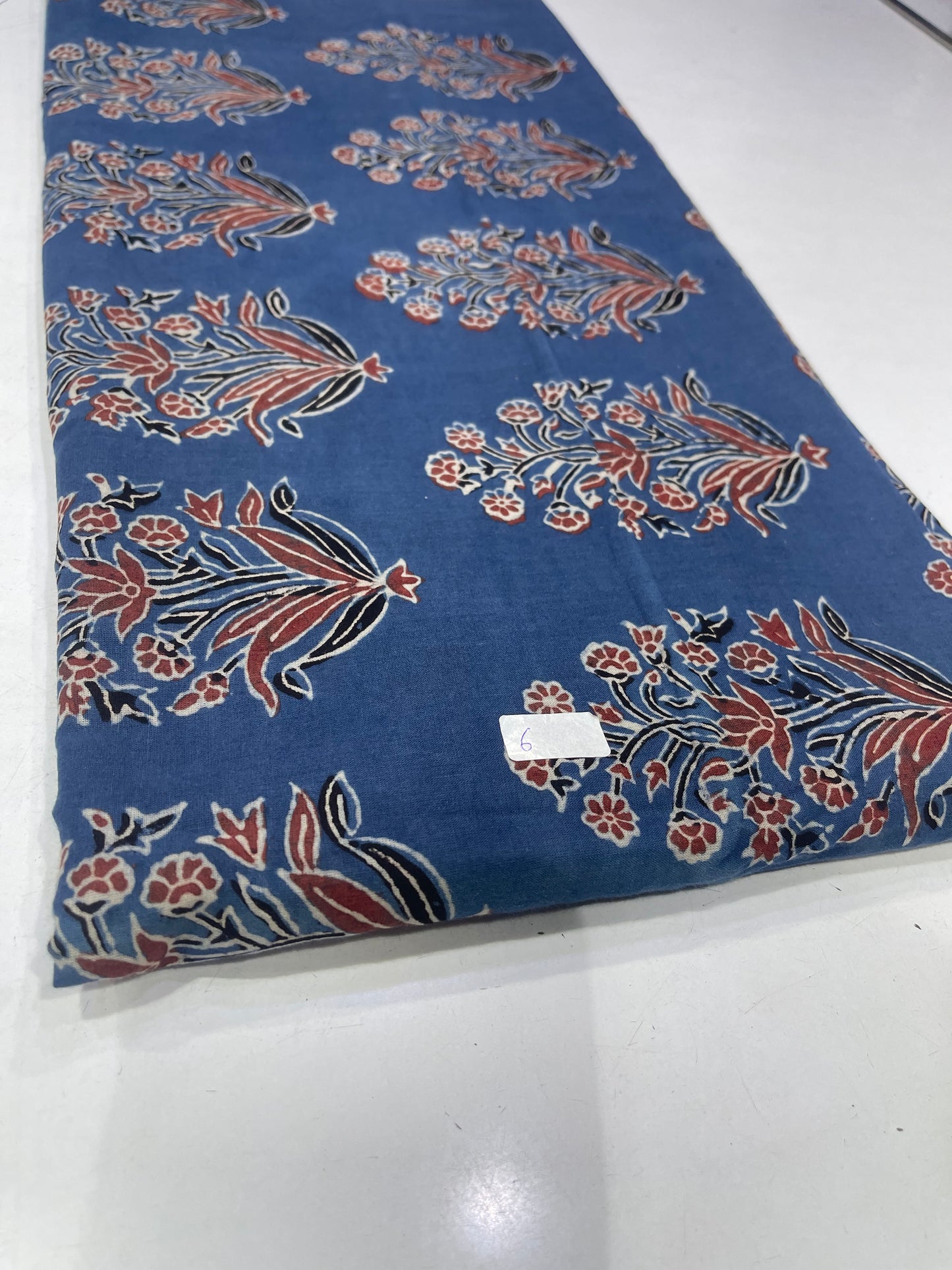 Pure Cotton Mul Ajrak Print Fabric – Indigo Blue Floral Motifs