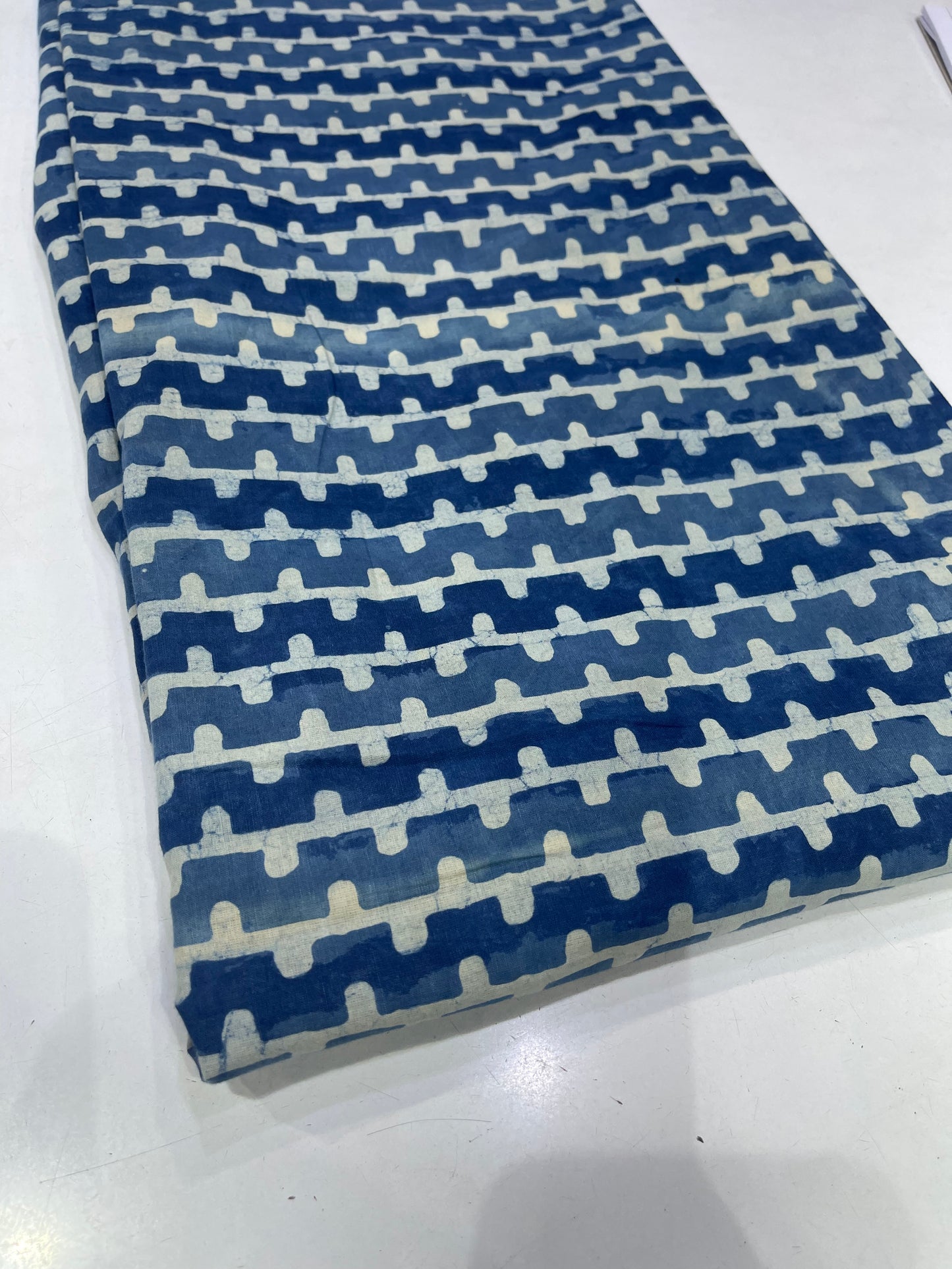 Pure Cotton Mul Ajrakh Print Fabric – Indigo Blue Handblock Style