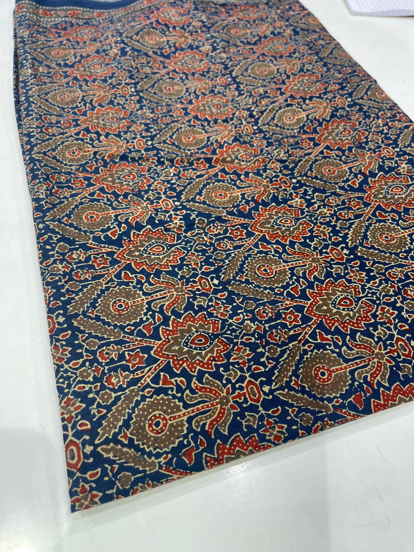 Pure Cotton Mul Ajrakh Print Fabric – Indigo Blue Traditional Motifs