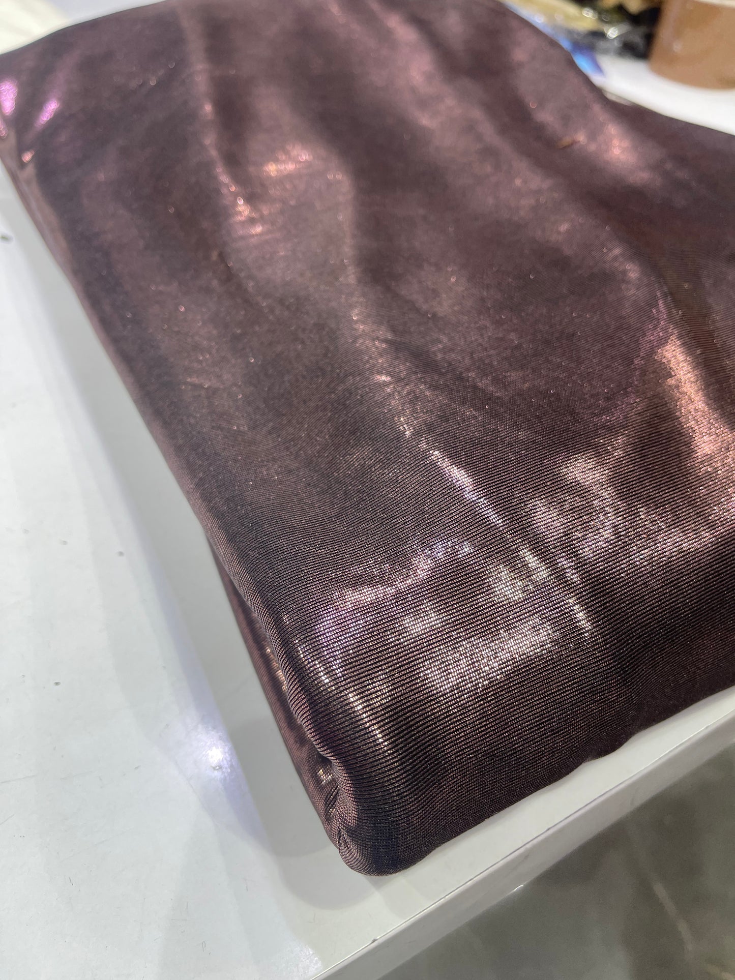 Premium Metallic Brown Lycra Fabric – Stretchable Shimmer Fabric for Partywear & Fashion