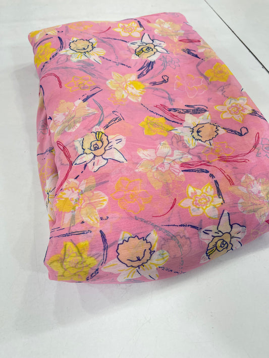 Pink Floral Printed Cotton Fabric – Soft Lightweight Designer Fabric for Dresses & Kurtas