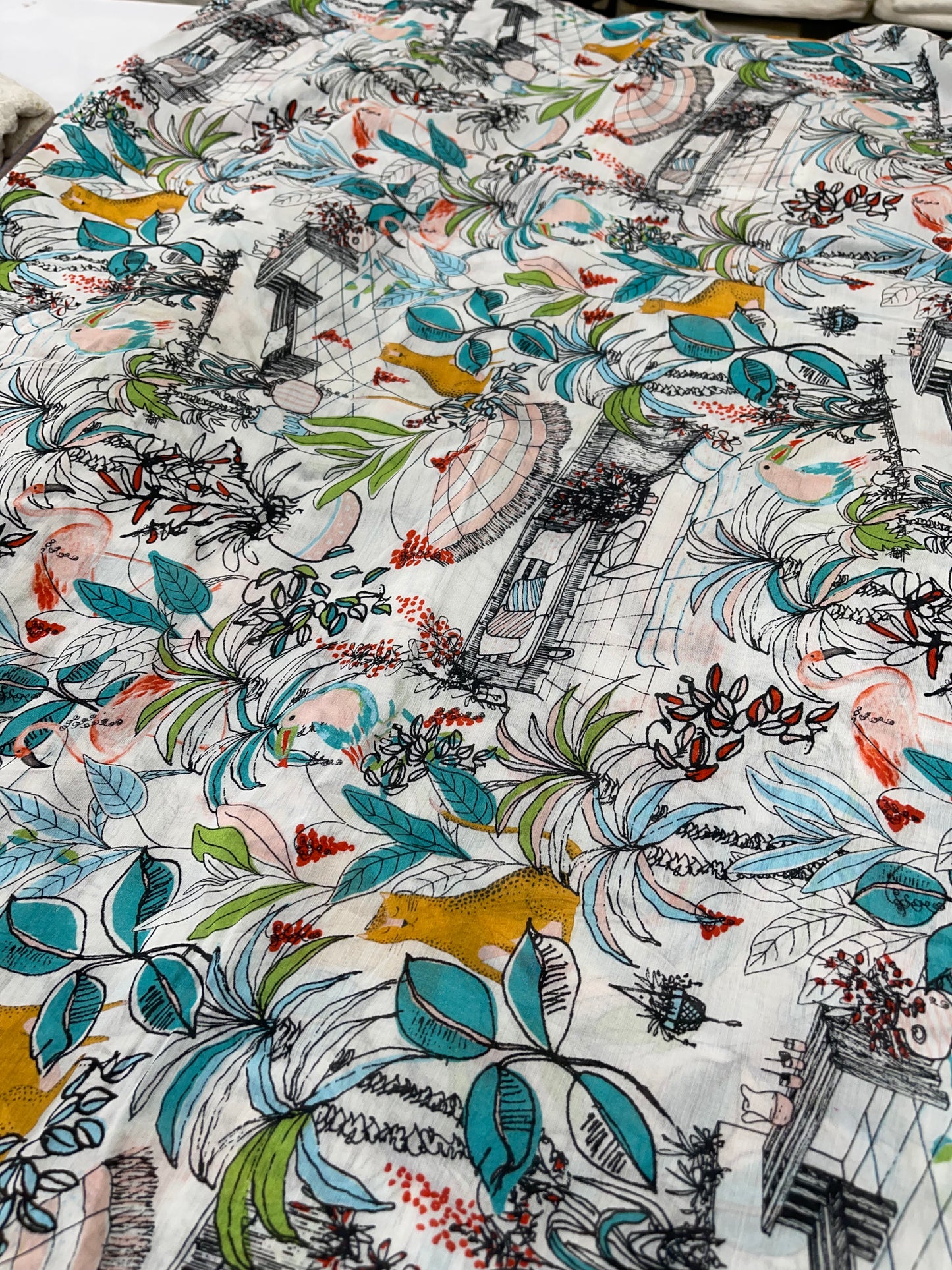 Premium Viscose Muslin Digital Print Fabric – Artistic Nature Motif