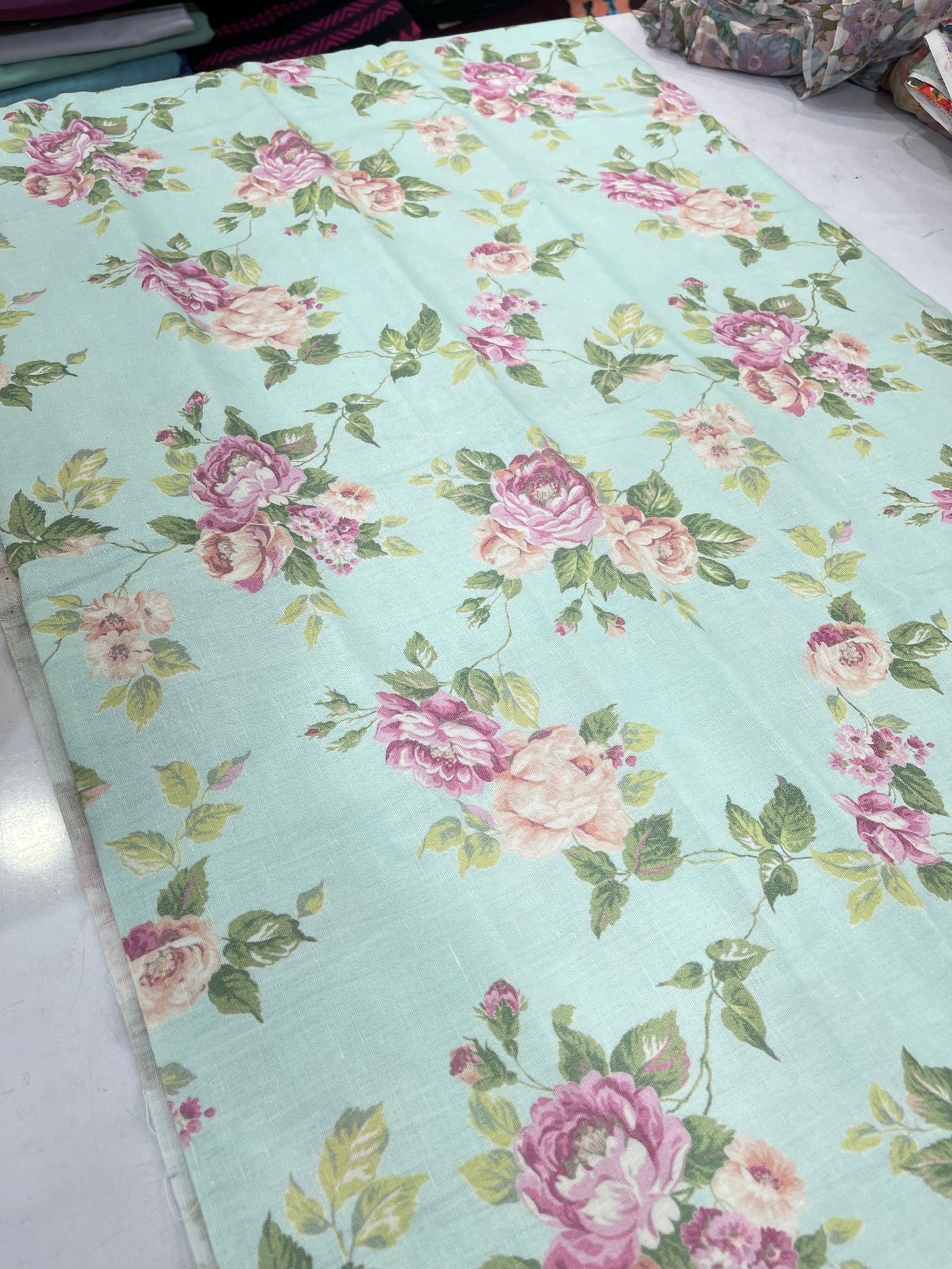 Pure Linen Digital Print Fabric – Floral Pastel Design