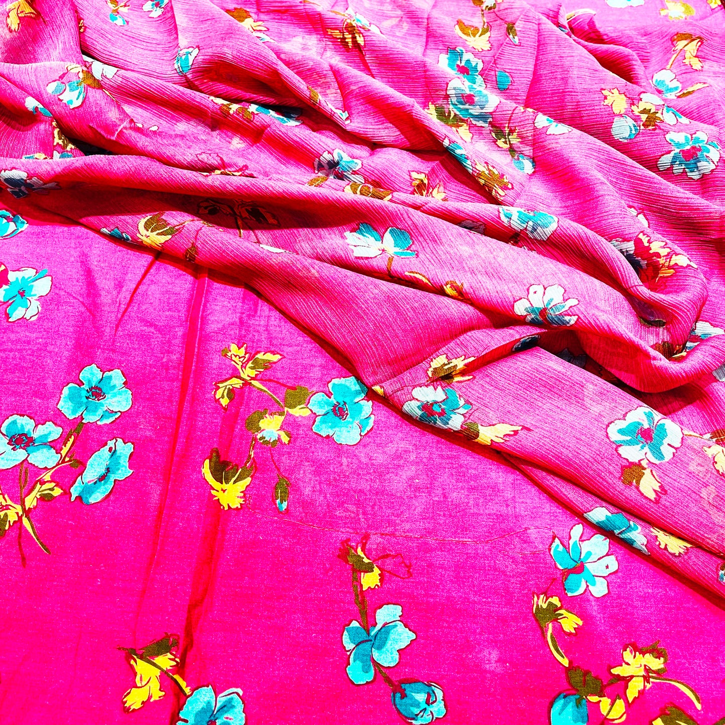 Rani Pink Floral Printed Fabric Combo (Cotton + Chiffon)