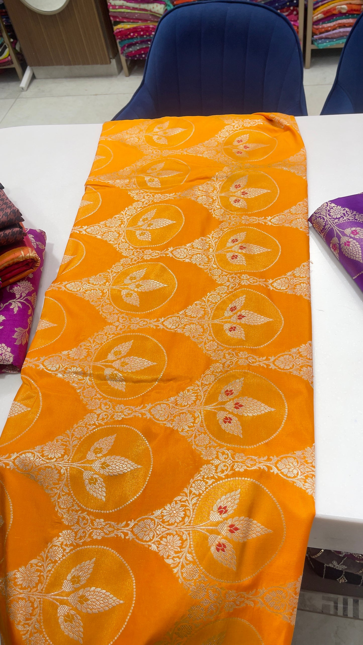 Pure Silk Wine Red Zari Buta Brocade Fabric with Traditional Circular Motifs