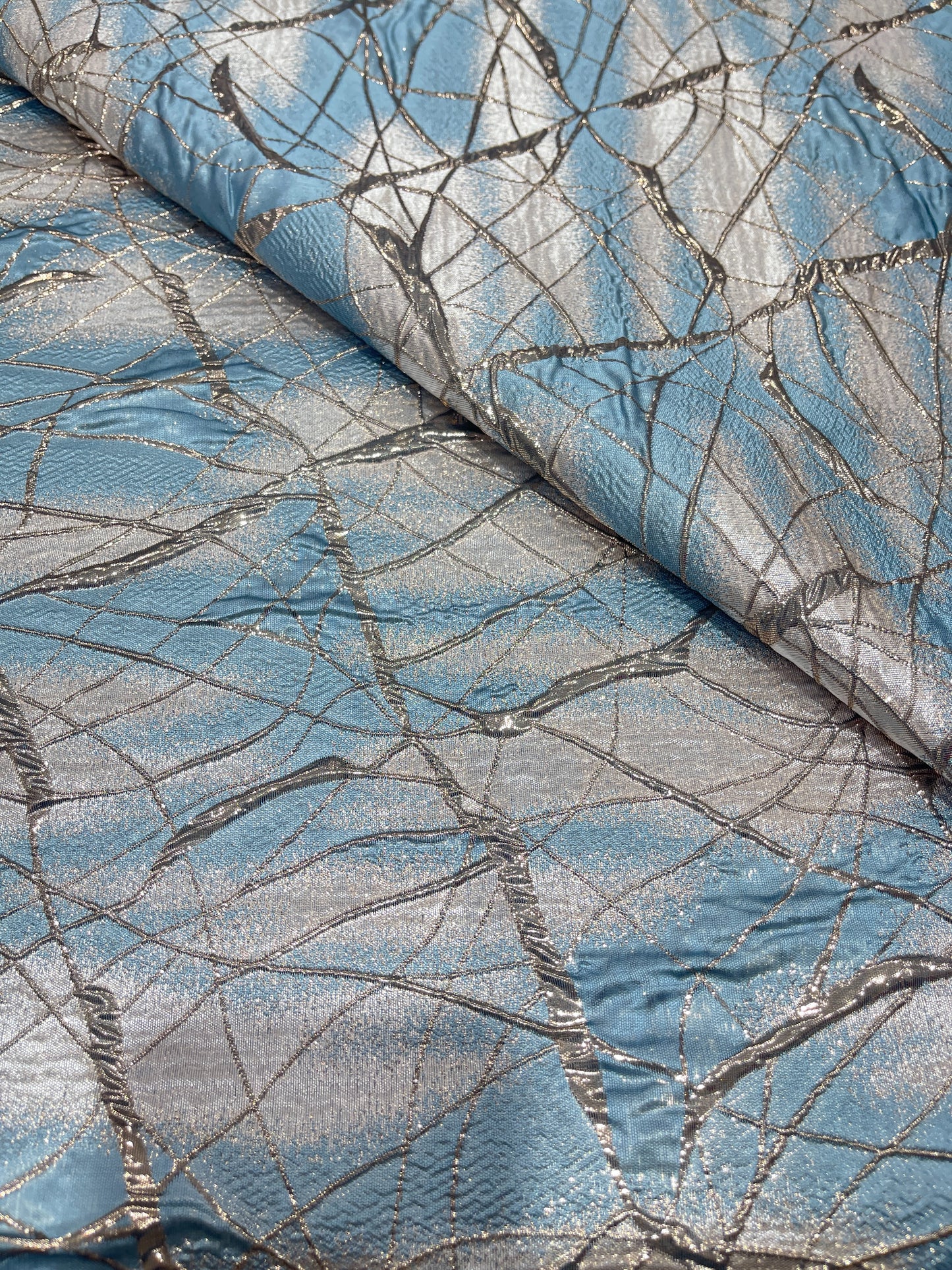 Imported Sky Blue Metallic Abstract Jacquard Fabric