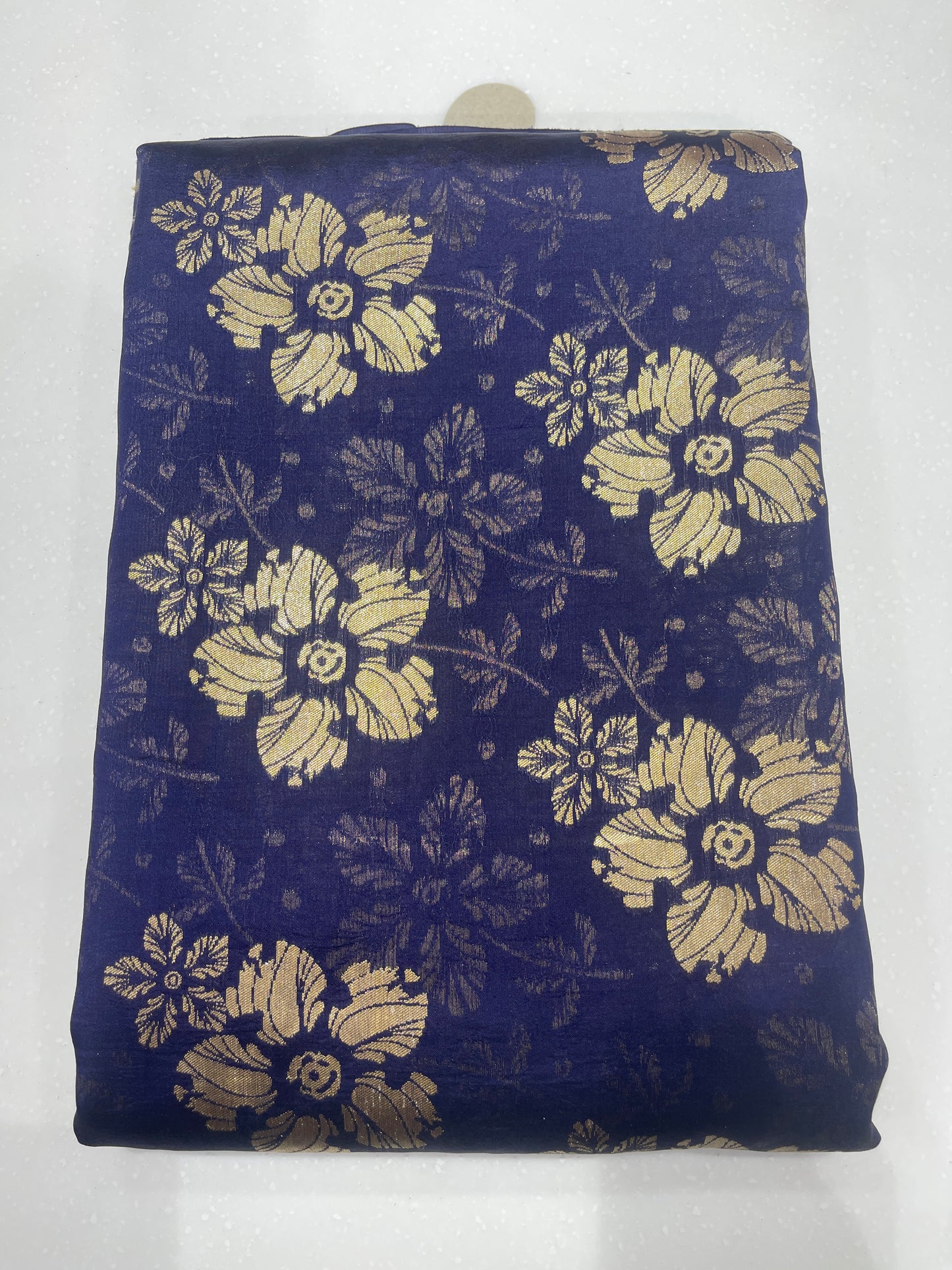Pure Silk Emerald Green Floral Brocade Fabric with Gold Zari
