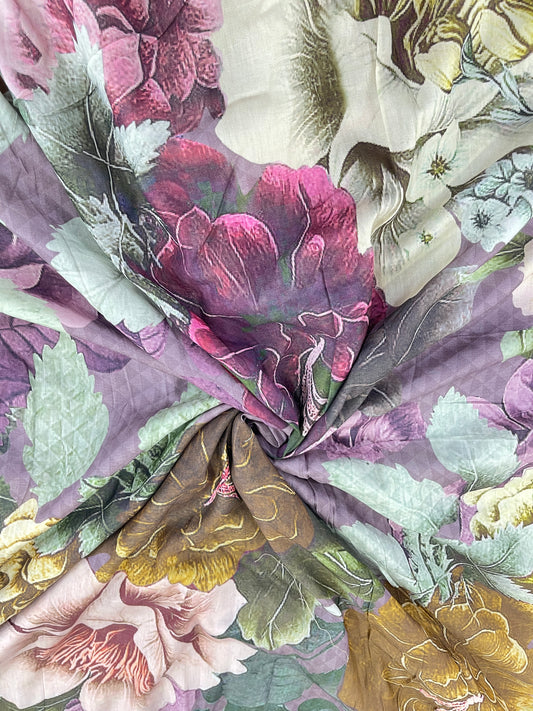 Pure Chanderi Floral Digital Print Fabric – Lightweight & Elegant