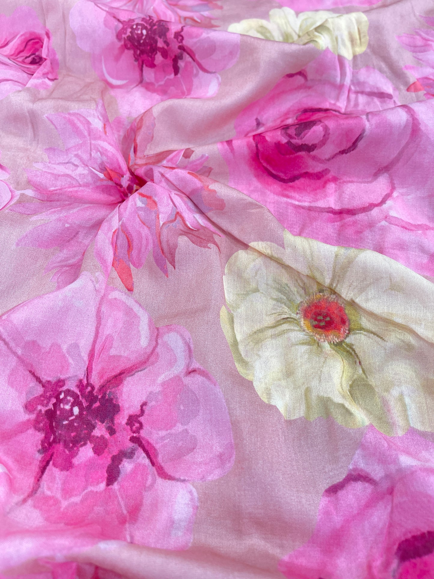 Pure Chanderi Floral Print Fabric – Soft Pink Designer Material
