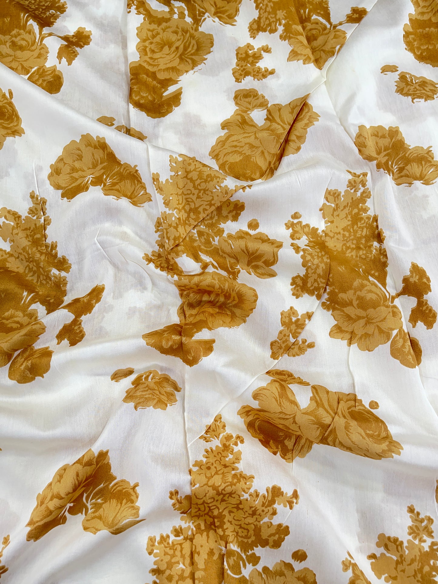 Pure Chanderi Floral Print Fabric – Ivory & Mustard Designer Material