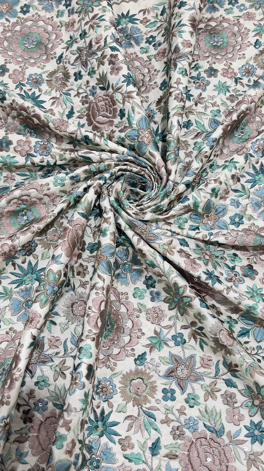 Premium Dupion Embroidery Fabric – Floral Designer Ethnic Wear Fabric