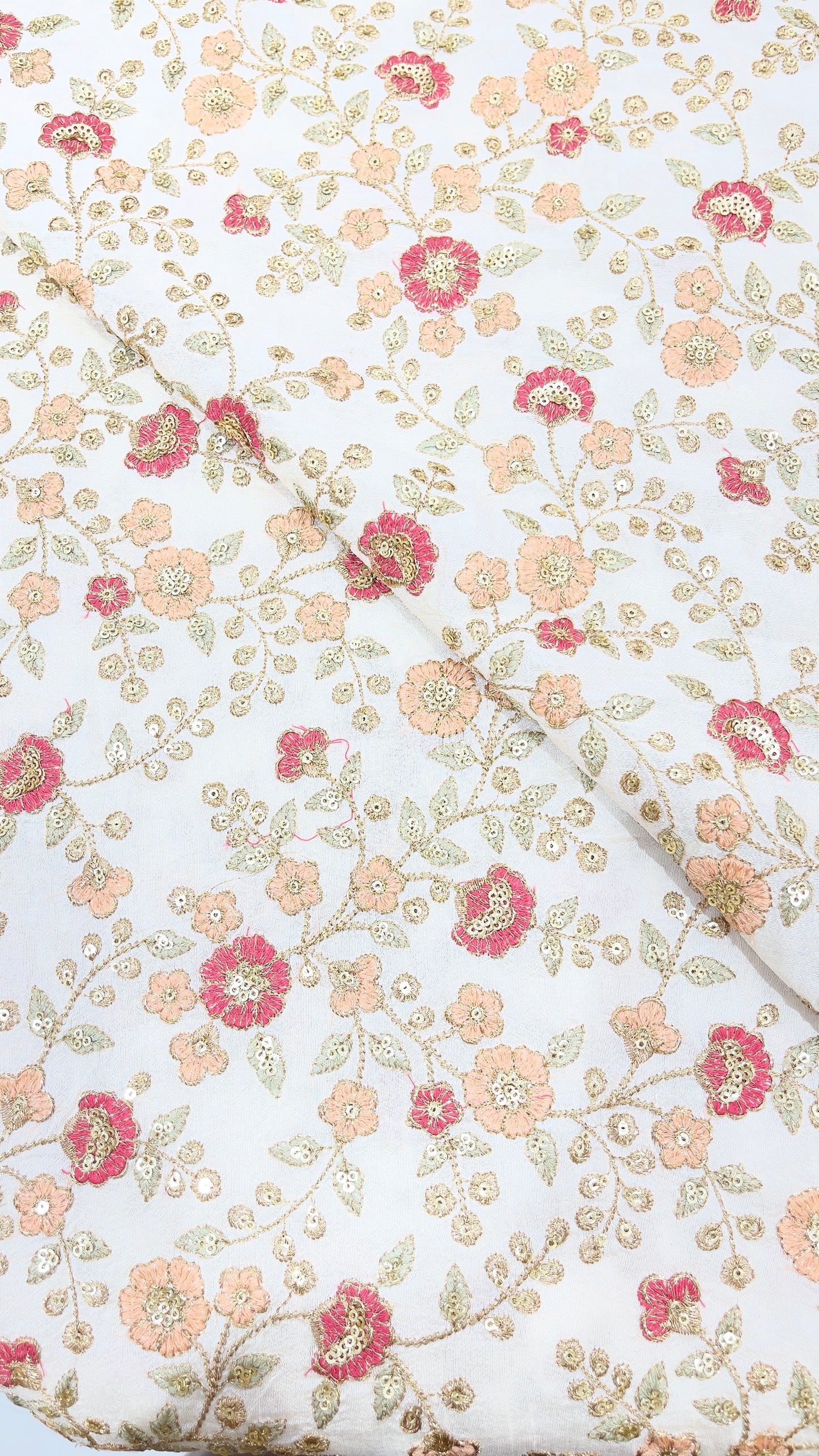 Premium Dupion Embroidery Fabric – Floral Designer Fabric for Festive Wear