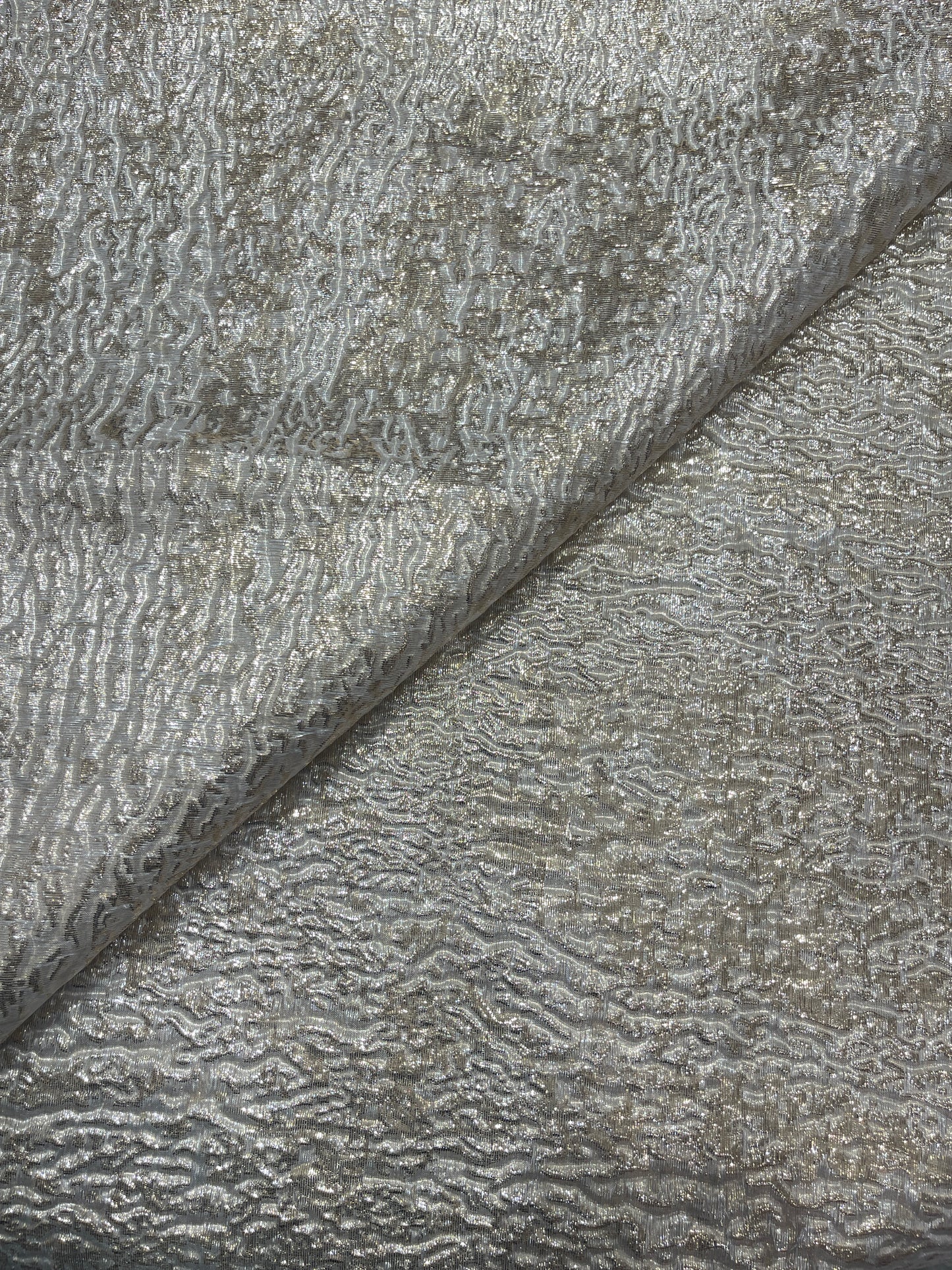 Luxury Imported Ivory Gold Textured Shimmer Fabric – Premium Designer Party Wear Material
