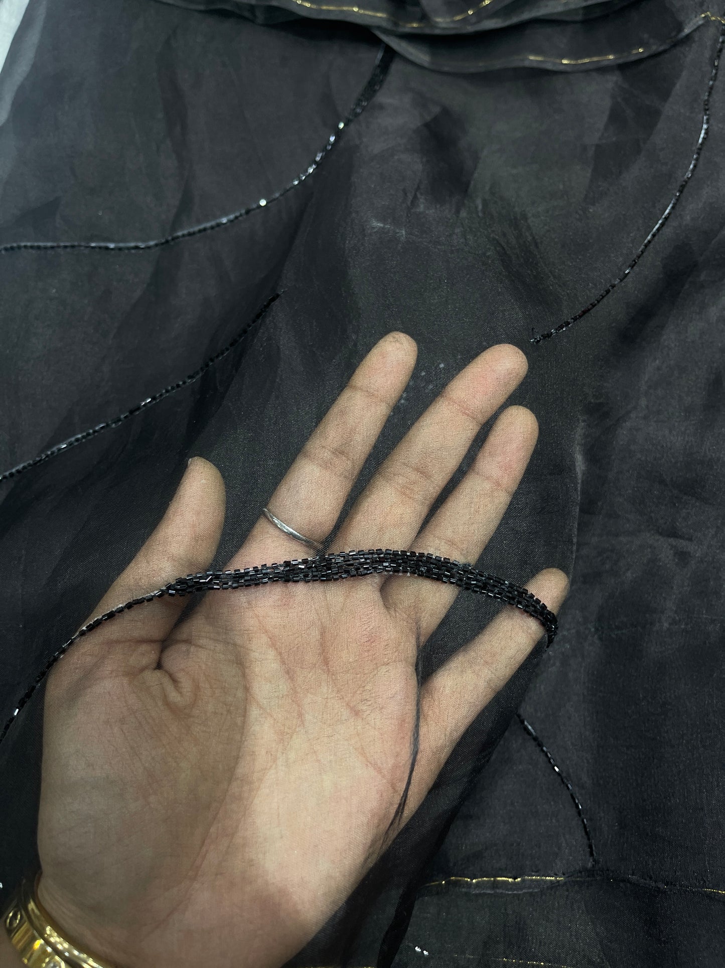 Black Organza Cut Dana Embroidered Fabric – Premium Sheer Designer Fabric for Ethnic & Occasion Wear