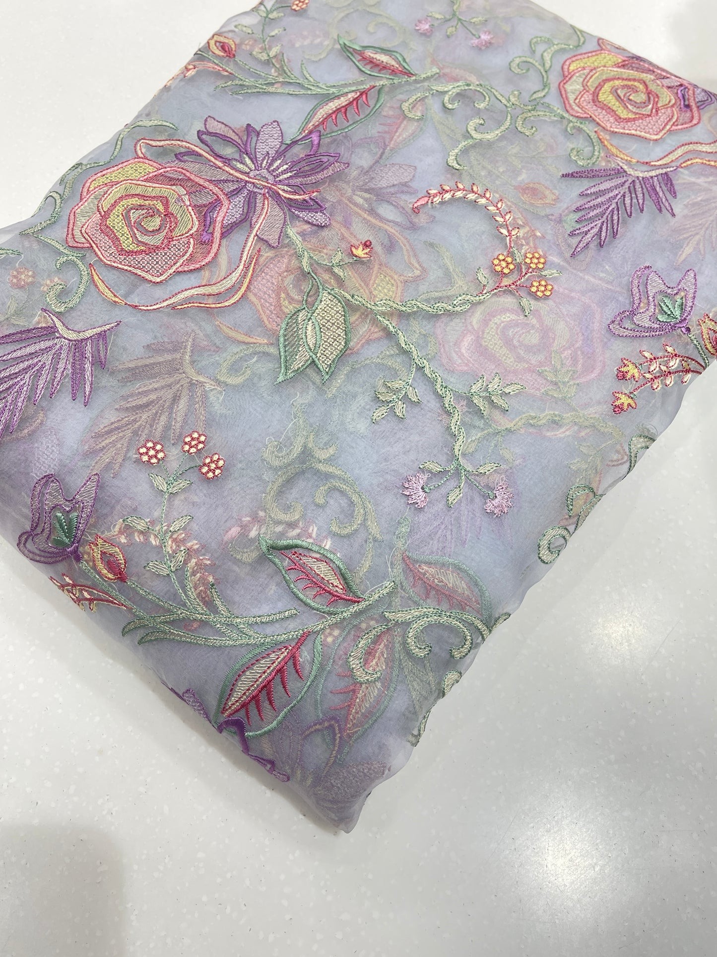 Premium Organza Embroidery Fabric – Multicolor Floral Designer Collection