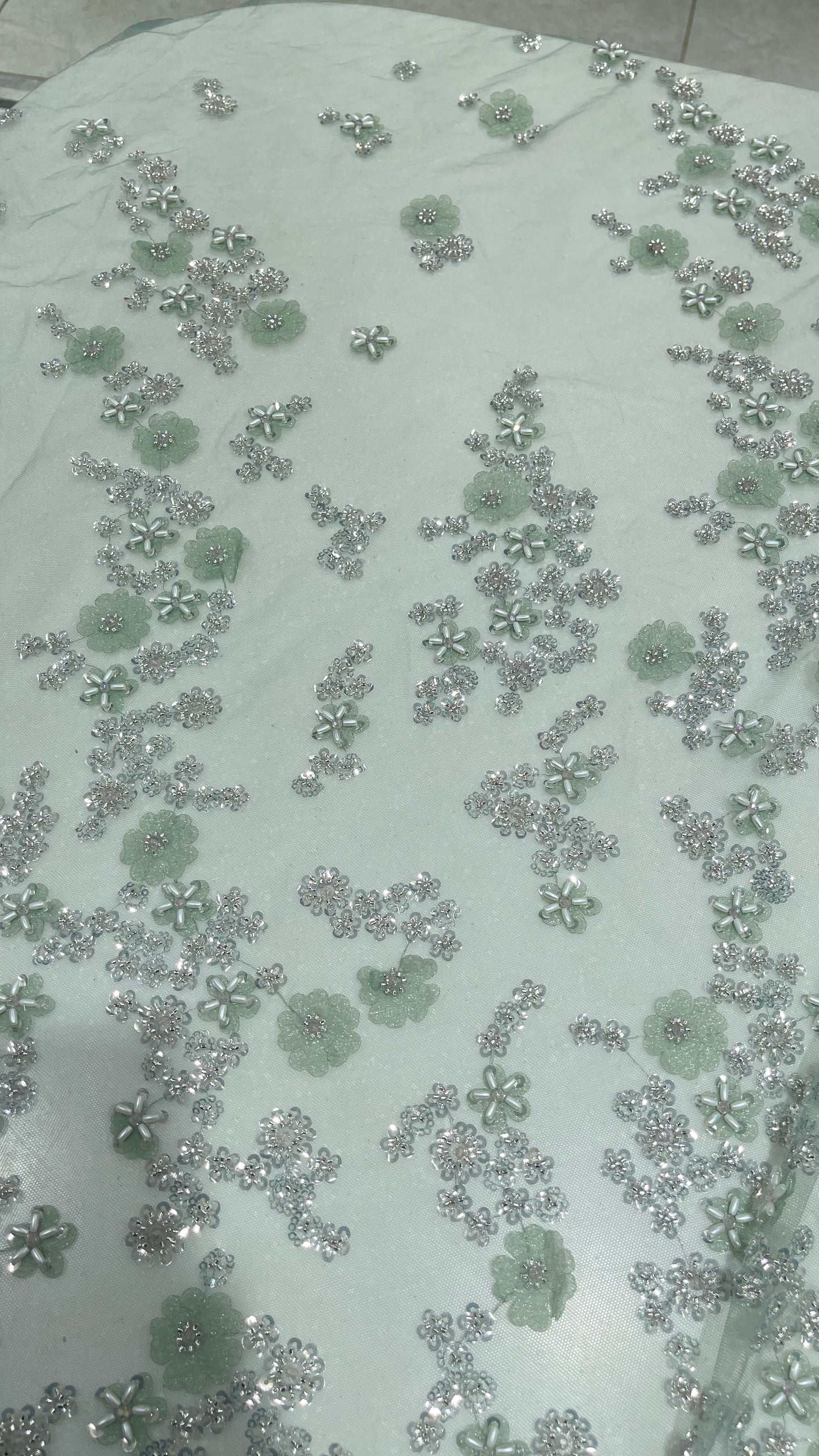 Premium Floral Net Embroidery Fabric with Sequins & Bead Work – Luxury Designer Wedding Material