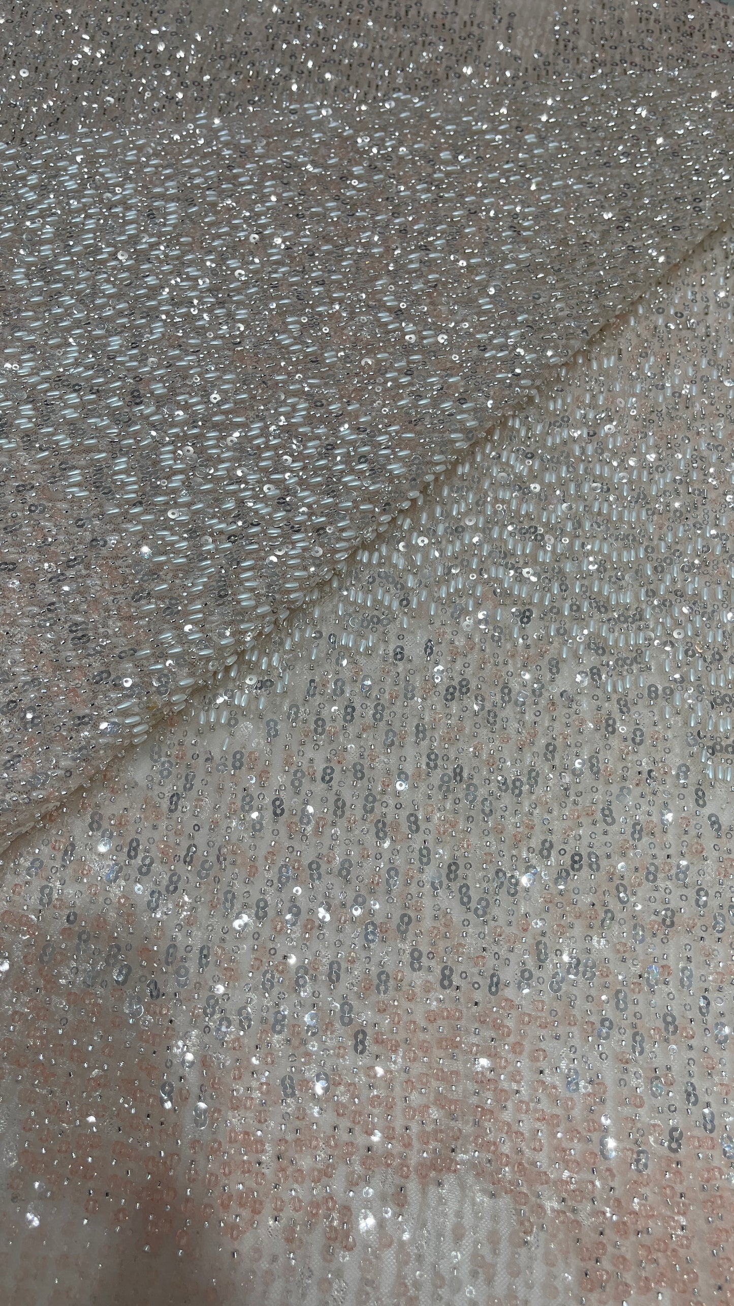 Luxury Hand-Embellished Net Embroidery Fabric with Sequins & Beadwork