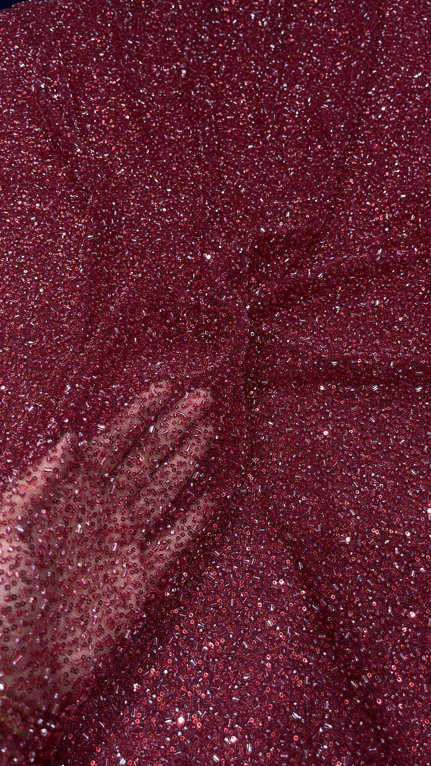 Premium Wine Red Heavy Sequins & Beads Embroidered Net Fabric