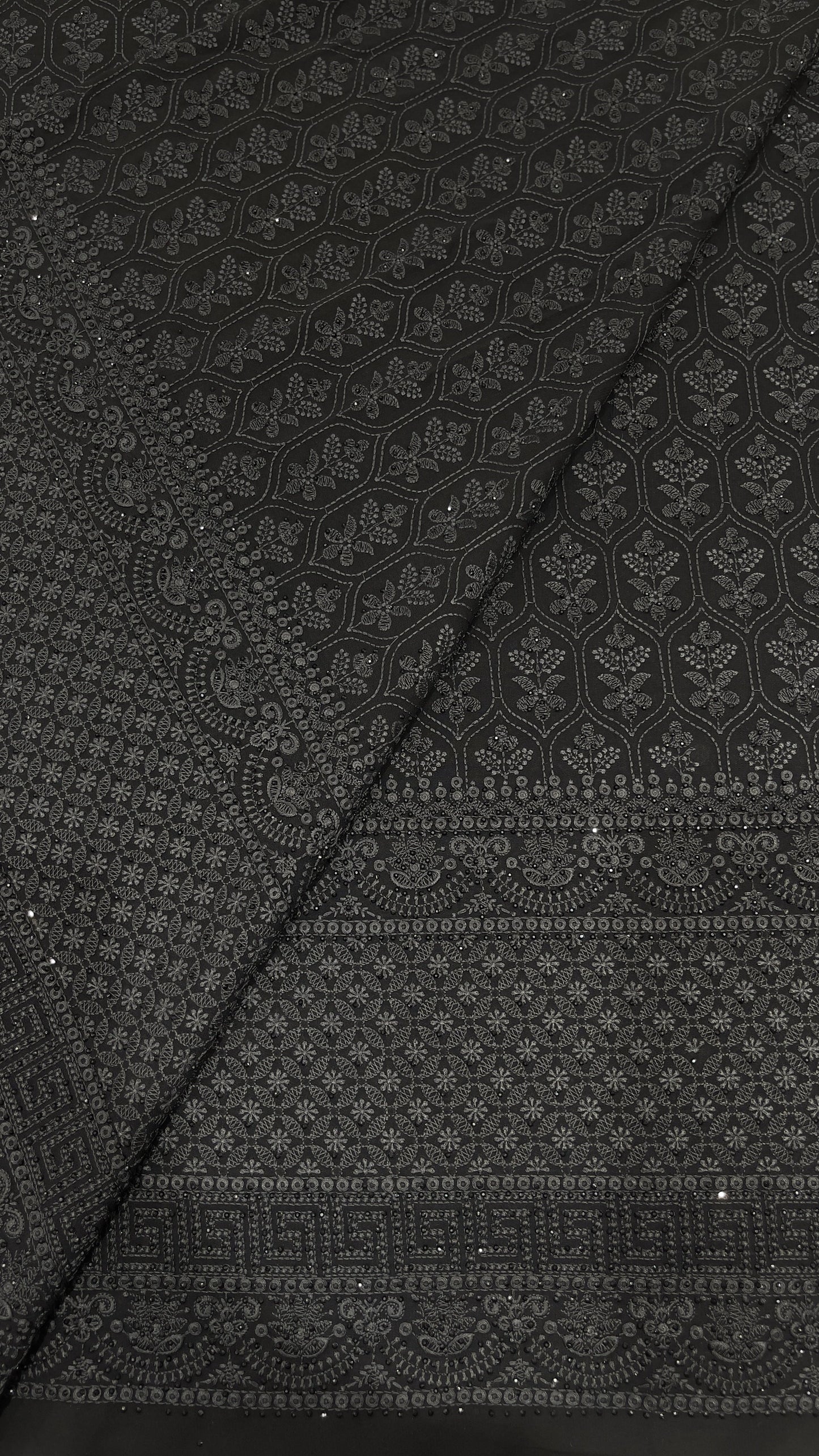 Black Georgette Embroidered Fabric with Sequins – Elegant Party Wear