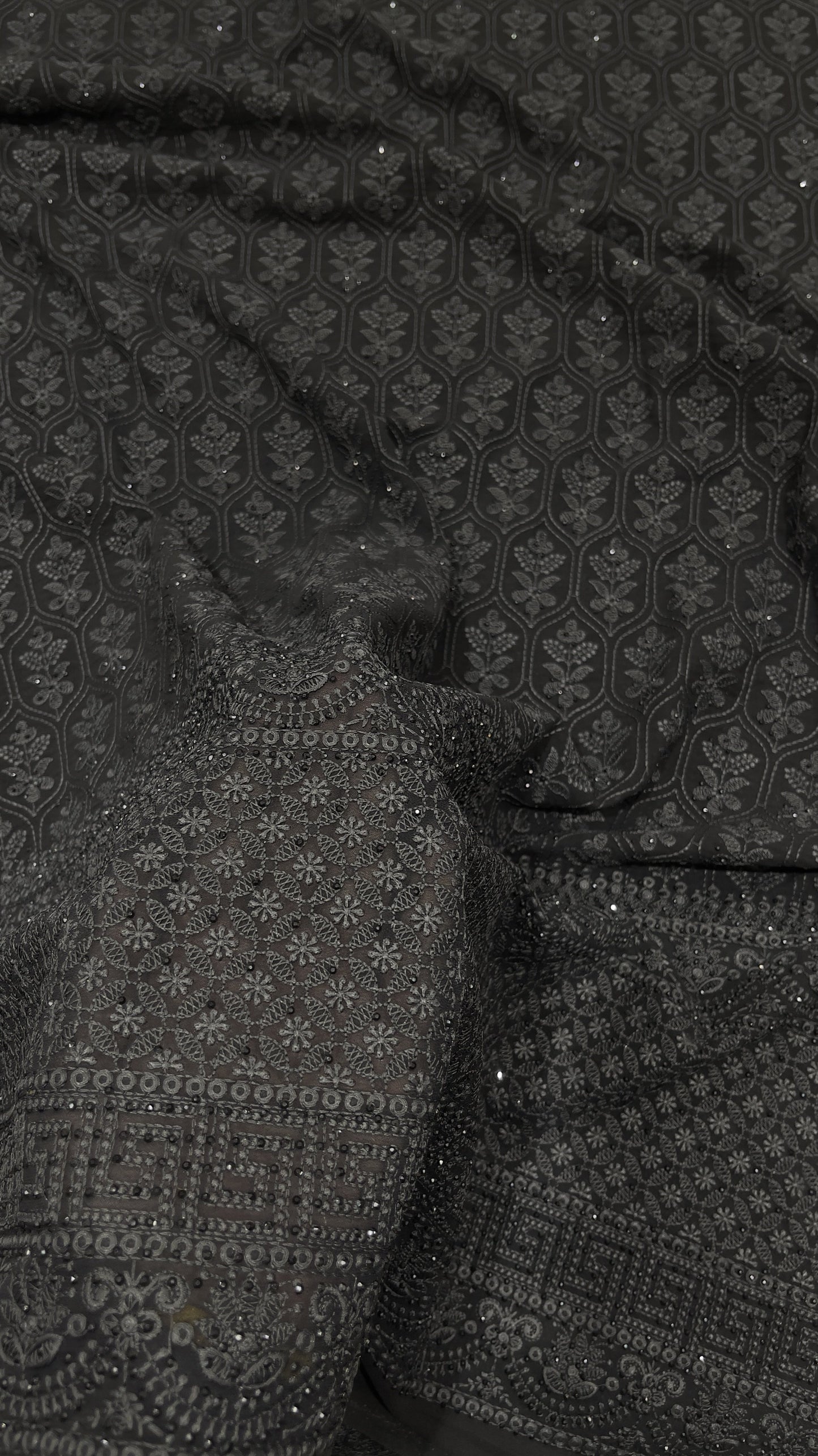 Black Georgette Embroidered Fabric with Sequins – Elegant Party Wear