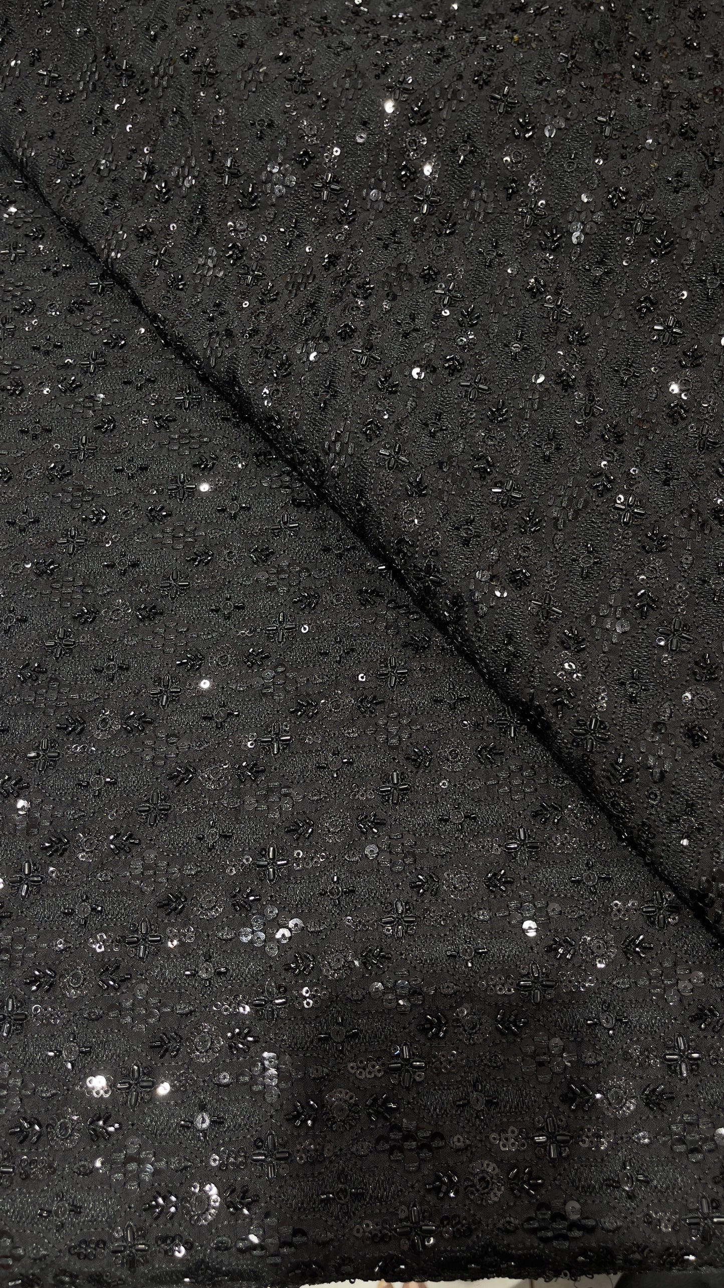 Black Dupion Heavy Sequin Embroidered Fabric – Luxury Party Wear