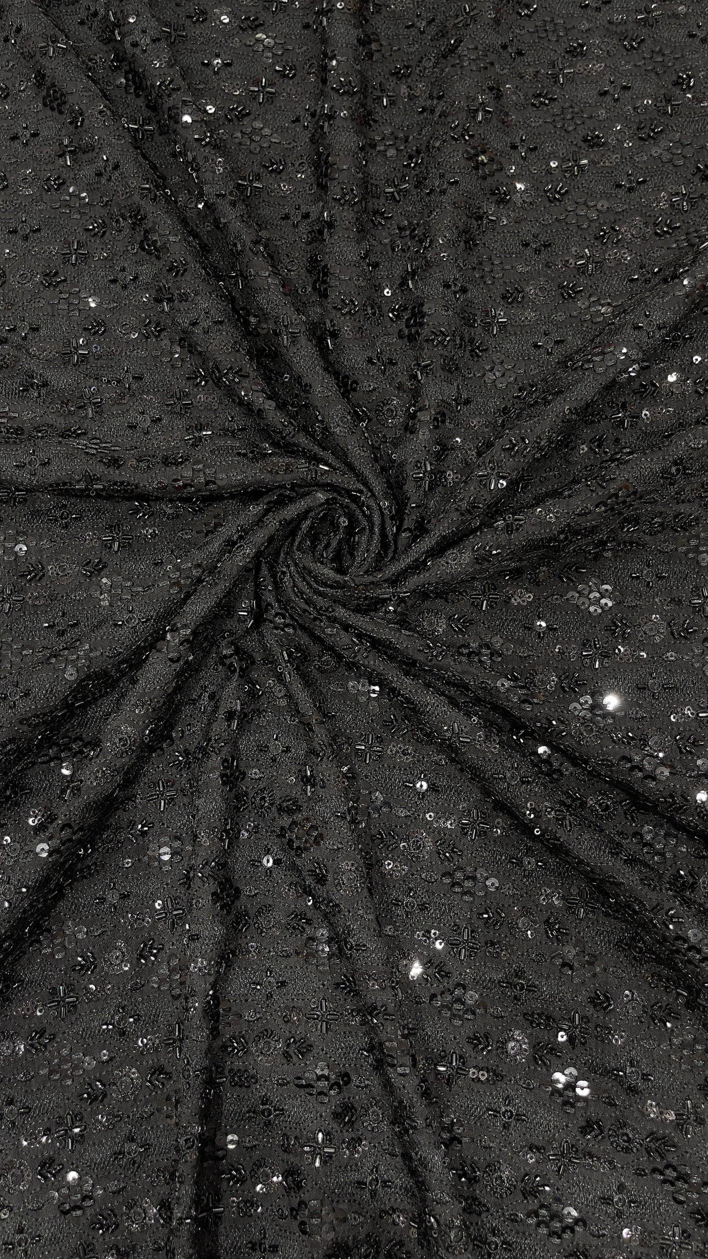 Black Dupion Heavy Sequin Embroidered Fabric – Luxury Party Wear