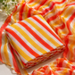 Sunset Stripe Crepe & Chiffon Fabric Combo – Orange, Yellow & White Designer Print