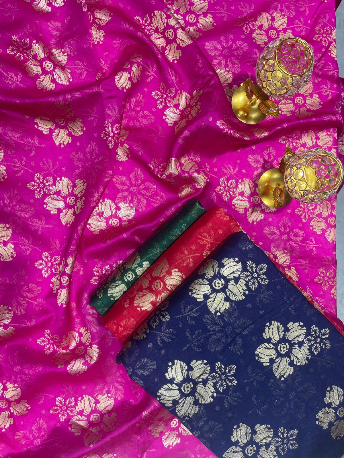 Pure Silk Banarasi Brocade Fabric – Floral Zari Weave