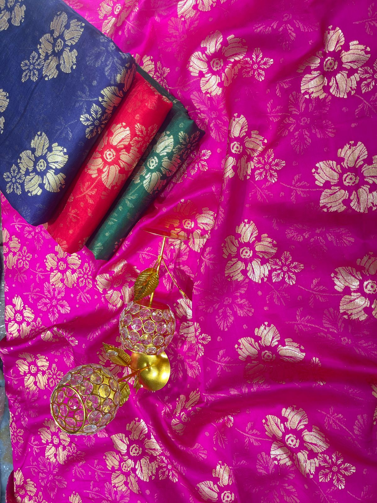 Pure Silk Banarasi Brocade Fabric – Floral Zari Weave