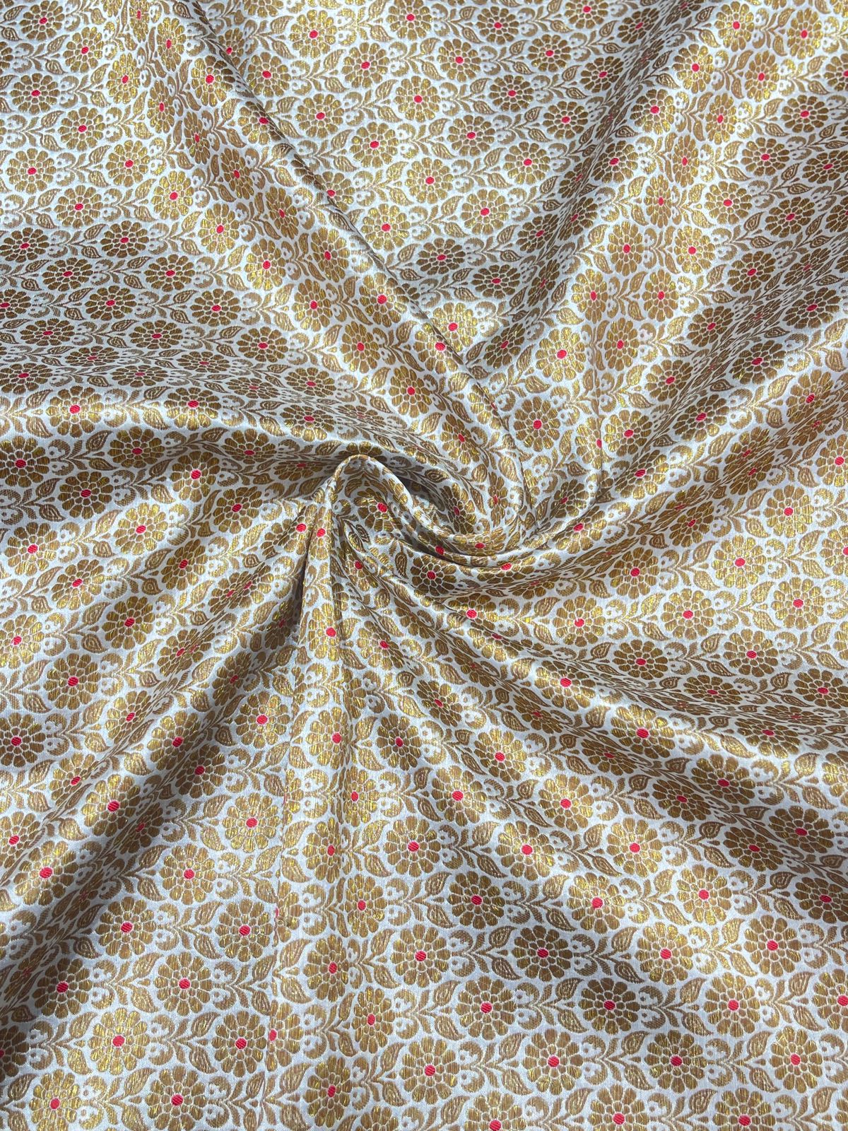 Pure Silk Banarasi Brocade Fabric – Gold Floral Buta with Pink Highlights