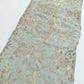 Elegant Beige Net Fabric with Gold Sequin Embroidery & Pink Floral Design
