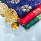 Pure Silk Banarasi Brocade Fabric – Royal Blue with Gold Floral Zari
