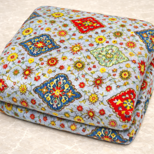 Vintage Persian Tile Pattern Velvet Fabric – Multicolor Ethnic Geometric Designer Textile