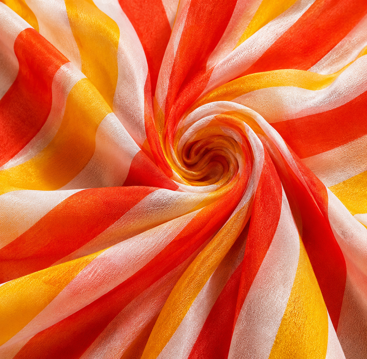 Sunset Stripe Crepe & Chiffon Fabric Combo – Orange, Yellow & White Designer Print
