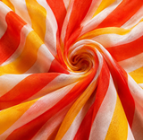 Sunset Stripe Crepe & Chiffon Fabric Combo – Orange, Yellow & White Designer Print