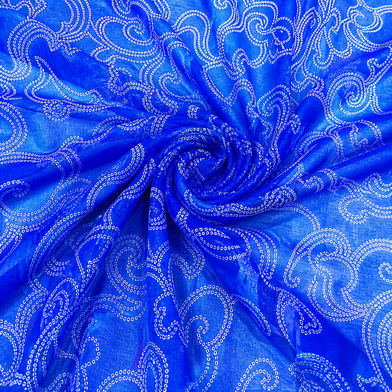 Royal Blue Abstract Printed Fabric Combo (Cotton + Chiffon)
