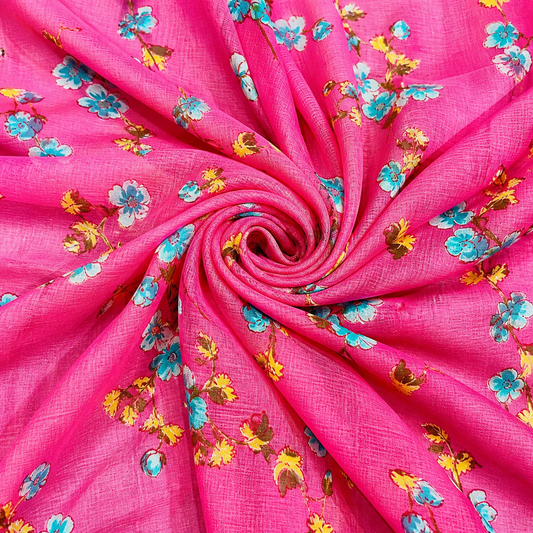 Rani Pink Floral Printed Fabric Combo (Cotton + Chiffon)