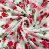 Mint Green & Red Floral Printed Cotton & Chiffon Fabric Combo