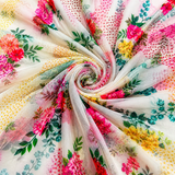 Elegant Multicolor Floral & Polka Dot Cotton Chiffon Fabric Combo